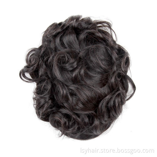 100% Human Hair Toupee For Men With Poly Around,  lace base hair replacement system